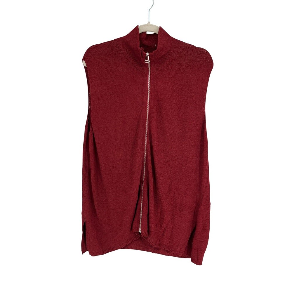 DUNA Vest Women's Size 12 -14 Red Zip Front Mock Neck Handloomed California Knit